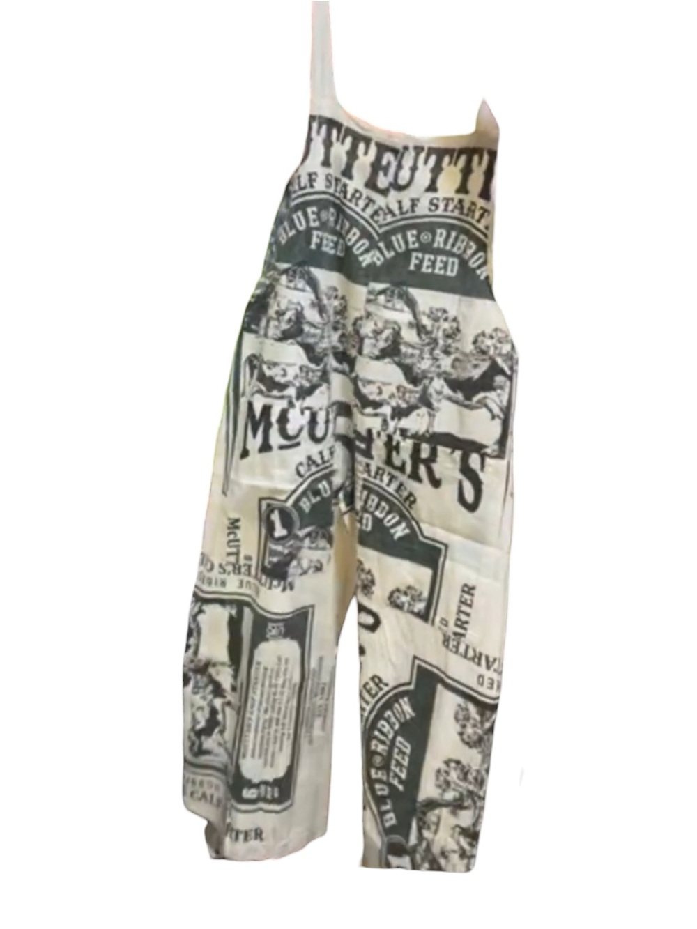 🐄 Vintage Sack McUtter’s Graphic Print Wide Leg Jumpsuit in Cream & Charcoal - Picture 2 of 7